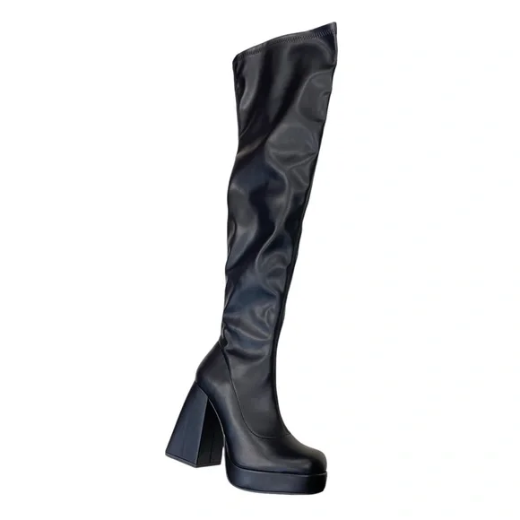 SODA Shoes Women's Black Over The Knee Platform Boots - Picture 3 of 3